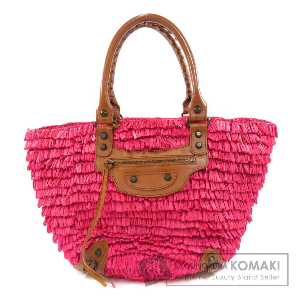Balenciaga Straw Tan Leather Tote Bag